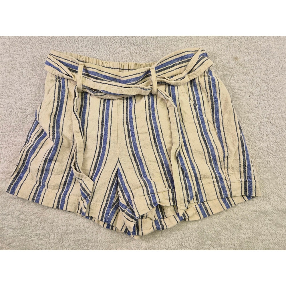 J.Crew Blue Striped Linen Blend Pull On Shorts with Tie Belt Size 2